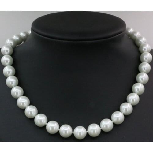 12mm White Simulated-pearl Shell Round Beads Choker Chain Necklace for Women Weddings Party Gifts Hot Sale Jewelry 18inch B3213