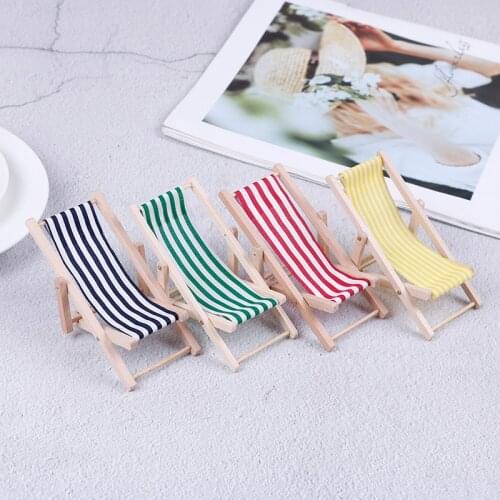 2pcs 1:12 Mini Doll House Wooden Beach Chair Miniatures Home Scene Furnishings Emulational Furniture Dollhouse Home Decoration