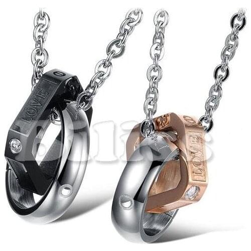 2020 Hot Lovers 316L Stainless Steel His & Hers "Love" Circle Black & Rose Gold Couple Pendant Necklaces - 1 PCS