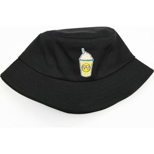 2021 Cartoon Milk Embroidery Cotton Bucket Hat Fisherman Hat Outdoor Travel Hat Sun Cap Hats for Men and Women 117