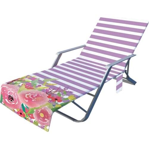 210x73cm Sunbathe Beach Towels Colorful Flowers Printed Sun Lounge Chair Cover Microfiber Deck Chair Covers With Storage Pocket