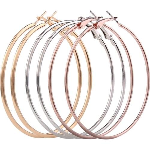 3 PCS Big Circle Huggie Trendy Round Delicate Hoop Earrings For Women Thin Spike Glitter Elegant Rose Gold Jewelry Bijou