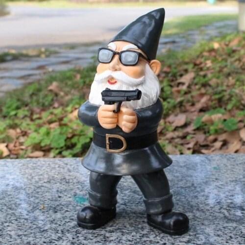 3D Dwarf Resin Doll Gnome Garden Figurines Courtyard Landscape Decoration Sculpture Take Gun Watering Statue Handcraft Ornaments