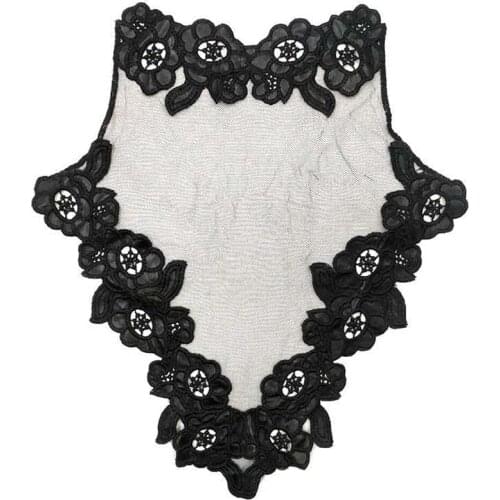 5Pcs Lace Neckline Collar Black Mesh Tulle Leather Floral Fabric Embroidery Applique DIY Sewing Hot Sale