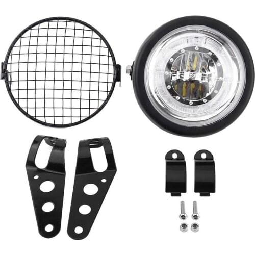6.5in Motorcycle Headlight Kit White Super Bright LED Headlamp Grill Side Mount Headlight With Bracket For Motorbike Cafe Racer