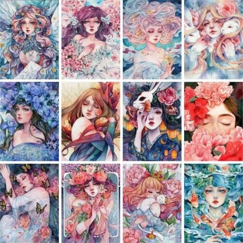 Huacan DIY 5D Diamond Painting Woman Girl Diamond Embroidery Mosaic Portrait Flower Picture Of Rhinestones Home Decor