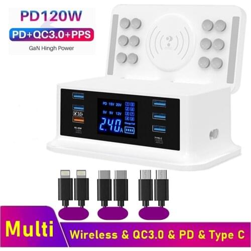 Tongdaytech 120W Multi Usb Quick Charge QC3.0 PD 65W Wireless Charging Charger Station For Macbook Iphone 12 11 X Samsung Xiaomi