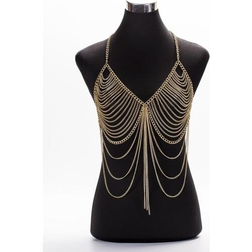 2018 new Sex Women Gold Body ketting Jewelry Unique long tassel Bra Body ketting Cub Party Jewelry ST05