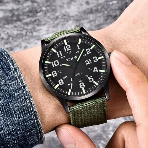 2021 Men Watch Boy Round Dial Nylon Strap Band Military Date Quartz Wrist Watch Gift Lift Waterproof Men Clock Relogio Masculino