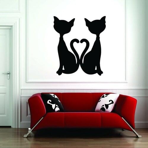 Black Сat Wall Stickers Love Heart Romantic Style Valentines Couple Vinyl Bedroom Living Room Home Decor Wall Decals Z406