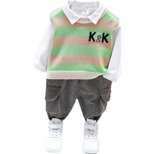 Children Casual Clothes Spring Autumn Toddler Fashion Striped Costume Kids Vest Shirt Pants Boy Girl Turn-down Collar Tracksuits