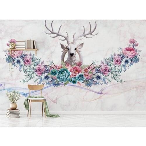 Custom photo wallpaper mural Nordic hand-painted flowers stereo elk TV background wall wall papers home decor