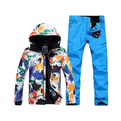 GSOU SNOW Mens Splash Pattern Ski Suit Winter Thick Warm Breathable Windproof Waterproof Ski Coat Ski Pants Size XS-XL