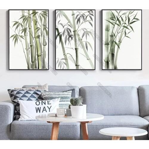 Watercolor Art Green Bamboo Drawing Pictures Nordic Style Canvas Painting Poster and Print for Living Room Bedroom Wall Decorati