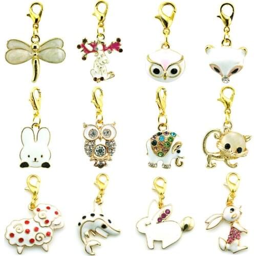 JINGLANG DIY Mix Order Fashion Animals Pendants Gold Color Lobster Clasp Charms For Jewelry Making Accessories Wholesale