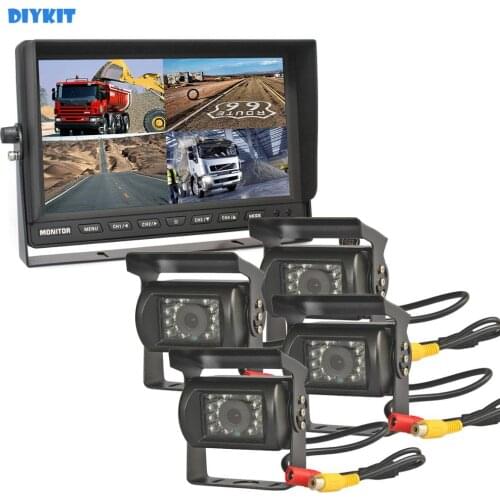 DIYKIT 4CH 10" Split Quad Display Rear View Car Monitor + 4 x Night Vision Rear View Car Camera Waterproof for Car Truck Bus