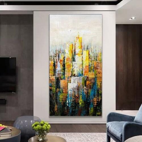 Handmade oil painting canvas painting vertical urban landscape living room porch decorative painting can be customized