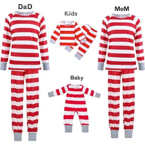 New Christmas Family Matching Pajamas Clothes Fashion Striped Home Wear Childrens Split Baby Rompers Family Matching Clothes