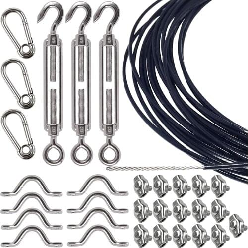 304 Stainless Steel Globe Lights Kit String Light Suspension Kit Light Guide Wire 150 FT Wire Rope Cable Turnbuckle and Hooks