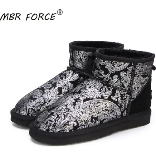 MBR FORCE Free Shipping Hot Sale Women Snow Boots 100% Genuine Cowhide Leather Ankle Boots Warm Winter Boots Woman Shoes
