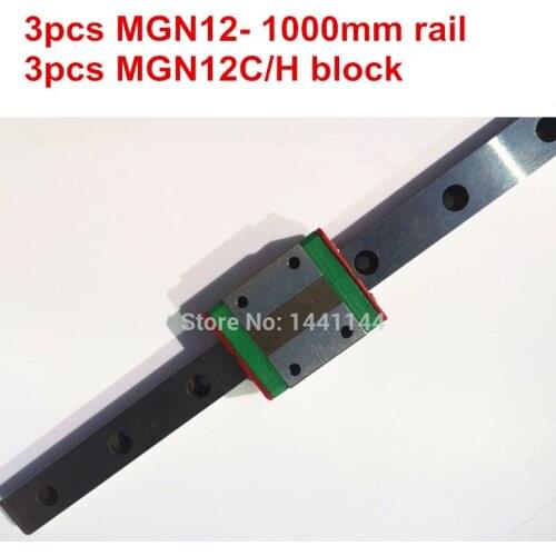 MGN12 Miniature linear rail: 3pcs MGN12-1000mm + 3pcs MGN12C/MGN12H block for X Y Z axies 3d printer parts