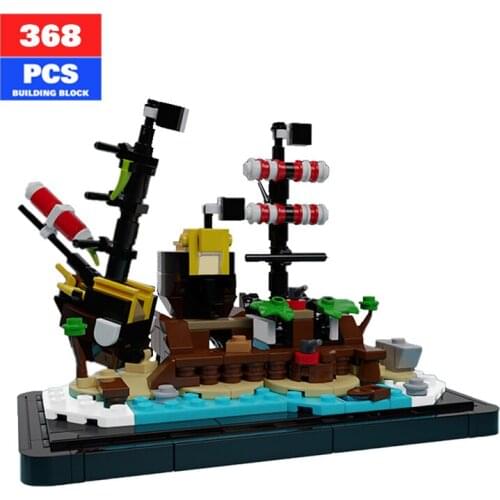 MOC Mini Pirate Barracuda Bay Pirate Shipwreck Model Sunken Pirate Ship Building Block Toy Assembly Model Kids Toys Holiday Gift