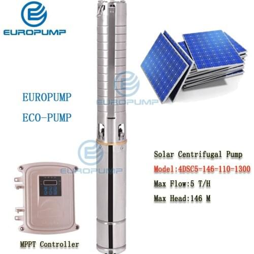 EUROPUMP MODEL(4DSC5-146-110-1300) 4 inch DC 110V 1300W High Quality Solar Water Pump 5000L/H Brushless Motor MPPT Controller