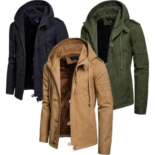 2021 Autumn and winter new mens hooded thick coat plus size solid cotton jacket cardigan jacket for men