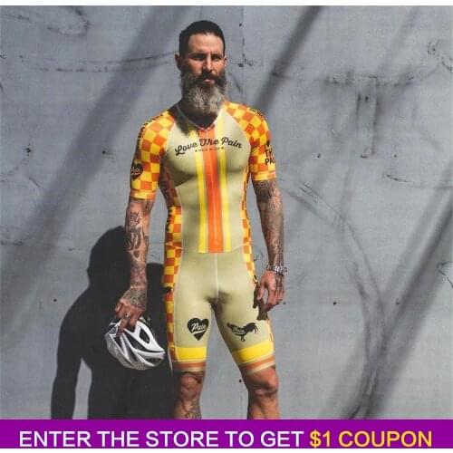 2021New Love The Pain Mens Triathlon Suit Cycling Suit Leotard Jumpsuit Mountain Bike Suit Ciclismo Short Sleeve One-Piece Suit