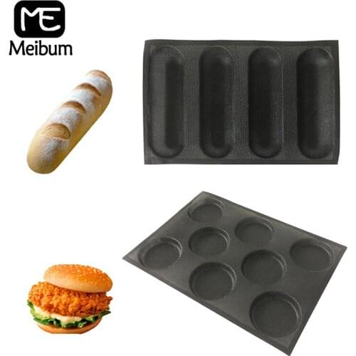 Meibum Non Stick Perforated Baguette Bakeware Glass Fiber Silicone Mold Set Round Bread Tray And Hamburger Bun Baking Tools