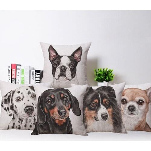 Jack Russell Bulldog Dachshund Cushion Cover Dog Painting Pillowcase Linen Polyester Throw Pillow Cases Sofa Bedroom Decoration