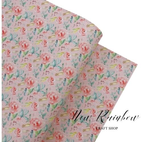 New Rainbow 30x138cm/Roll Maggie Roses Flower Pattern Litchi Faux Soft Leather for Earrings, DIY Bows, Crafts Backing Soft