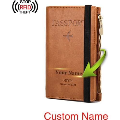Free Engraved Rfid Passport Covers Travel Women Men Vintage Wallet Business Multi Function Bank Card Holder Case Customized