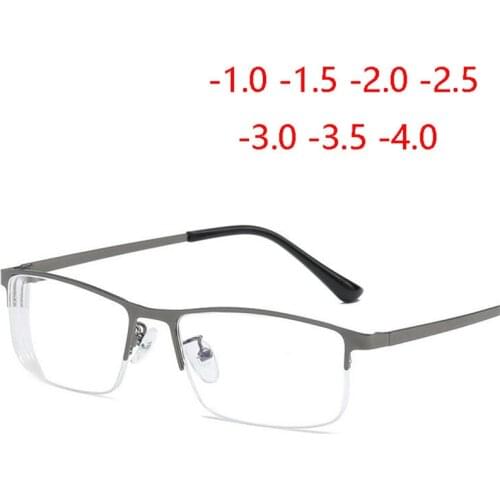 Half Frame Blue Film Anti-blue Light Nearsighted Glasses Resin Lens Square Short-sighted Eyeglasses Woman Men -1.0 -1.5 To -4.0