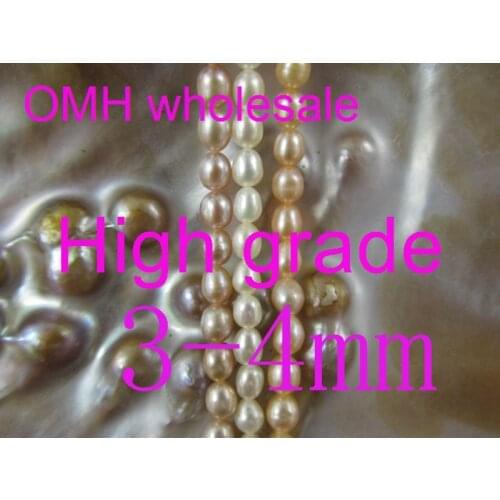 OMH wholesale 84pcs 3-4mm High grade DIY jewelry accessories smooth oval Real Freshwater pearls space beads for bracelet PJ328