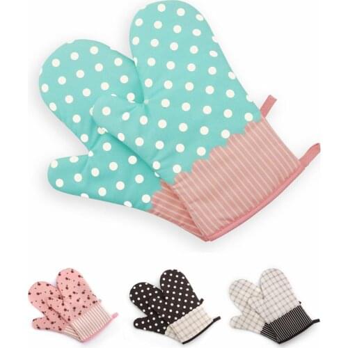 Wholesale 100pcs/lot 28*18CM 100% Cotton Thick Kitchen Baking Cook Insulated Padded Oven Gloves Mitten Fabric Print 4 colors