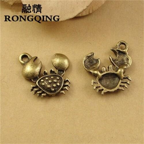 RONGQING 50pcs/lot 20*19MM crab Pendant Charms handmade Craft pendant making fit DIY for bracelet necklace