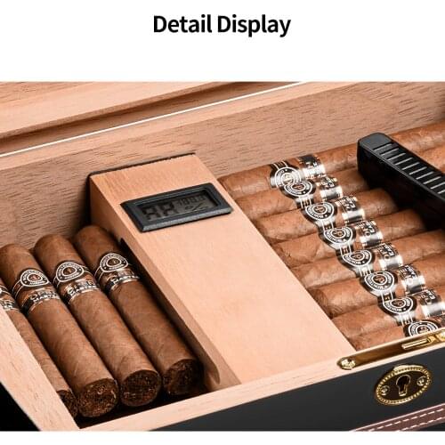 Luxury Cedar Wood Humidor Cabinet Glass Top with Hygrometer and Humidifier Fit 75 Cigar Humidor Case Box CH-011