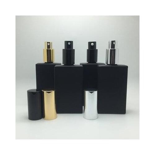 Sambette High Quality 50ml Square Glass Perfume Bottle 50ml black Glass Spray Bottle Fragrance Packaging Bottle Refillable