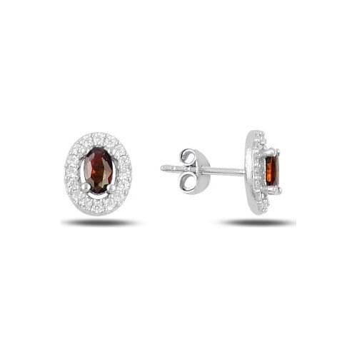 Silver 925 Sterling Oval Colorful Zircon Engagement Earrings