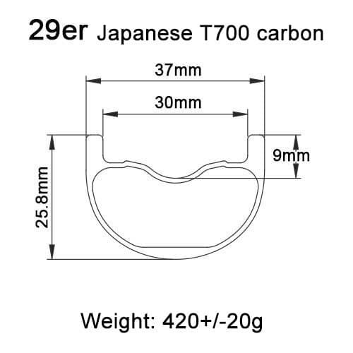 Width:37mm Depth:25.8mm 29er Mountain Bike Rim All Mountain Hookless UD Tubeless Ready PRO-Serie