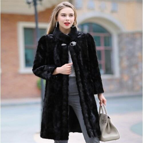 2019 New fur coat womens overall collar in the long section of the fight collar stand large size long paragraph mink fur coat