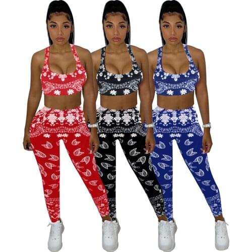 Adogirl Women Print Tracksuit Sleeveless Crop Tanks Tops Strechy Pants Two Piece Sets Summer Oufits Sporty Sweatsuit Workouts