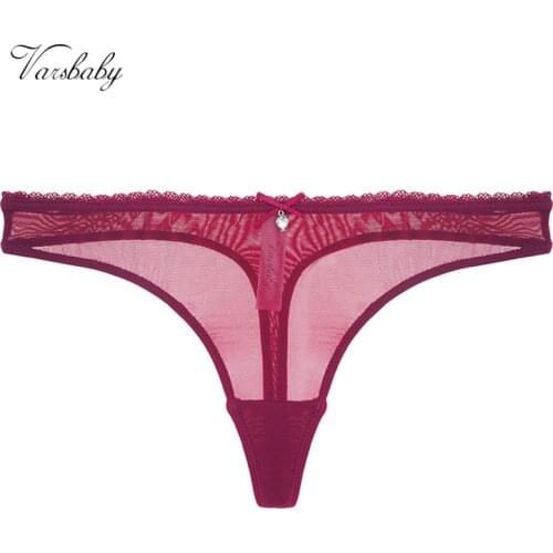 Varsbaby sexy G-string transparent underwear lace thong bow briefs low-rise panties 3 colors S-XXL for womens