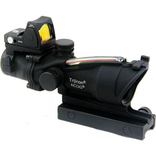 Tactical ACOG 4X32 Fiber Source Red Optical Fiber Scope Illuminated Rifle Scope With RMR Micro Red Dot Sight Marked Version