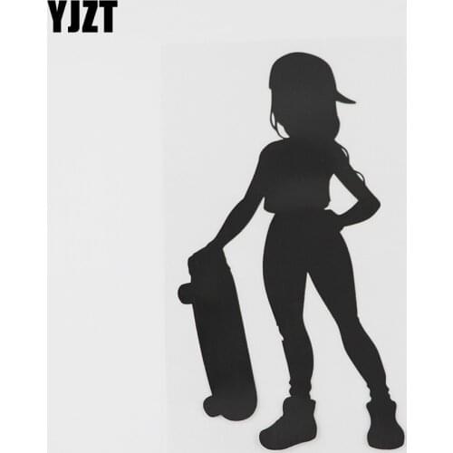 YJZT 8.8CMX16.3CM Fun Girl Skateboarding Decal Vinyl Car Sticker Black/Silver 8A-0667