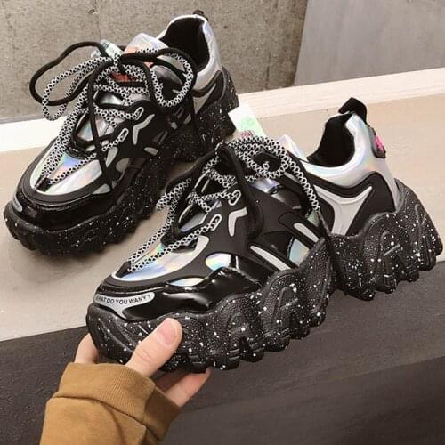 New Designes Chunky Sneakers Women Autumn 2020 Fashion Women Shoes Sequined Bling Platform Sneakers Black Silver Tenis Feminino