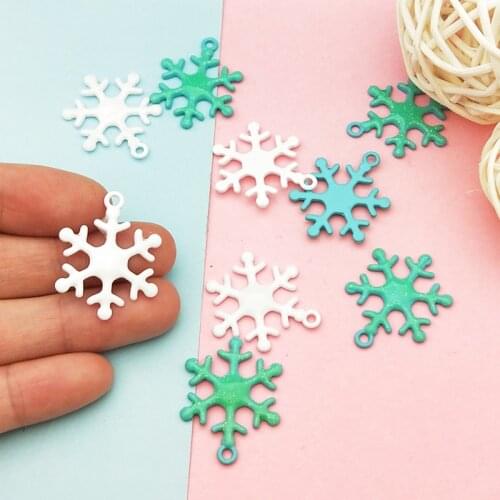 10pcs Glitter Enamel Snowflake Metal Charms Pendants Spray Paint Winter Charms Making Earring Floating Fit Jewelry DIY Accessory