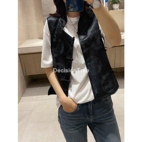 2021 chinese traditional hanfu vest embroidery flower chinese stand collar vest coats ethnic style embroidery hanfu vest