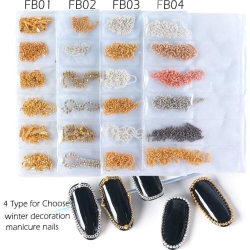 6pcs 3D Chain Snake Bone Studs Nail Decoration for Manicure Rhinestone Gold DIY Metal Punk Japan Nail Design Ornament GLFB01-04